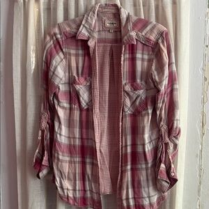 Express Pink Plaid Button Down Shirt